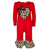 Baby Girls Red Leopard Heart Valentine's Day Romper Jumpsuit