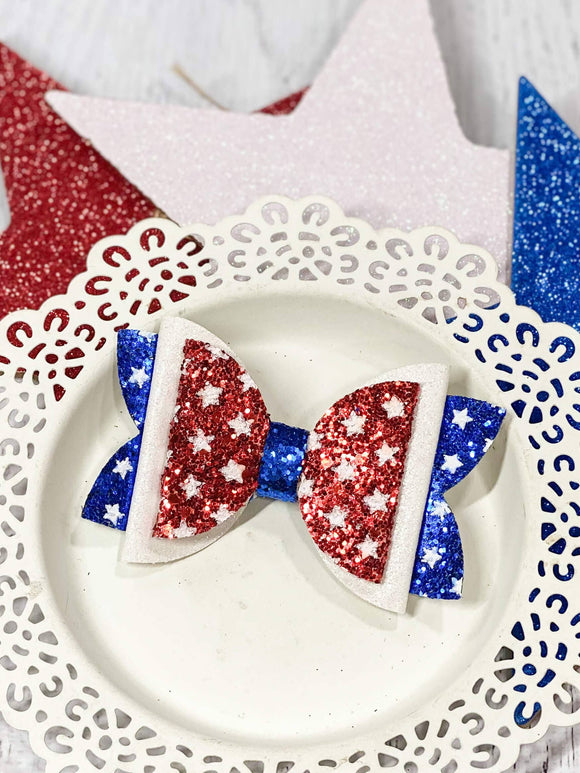 Red, White, & Blue Glittery Bow Clippie