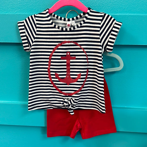 CR Kids 2 piece short set; anchor top and bicycle shorts