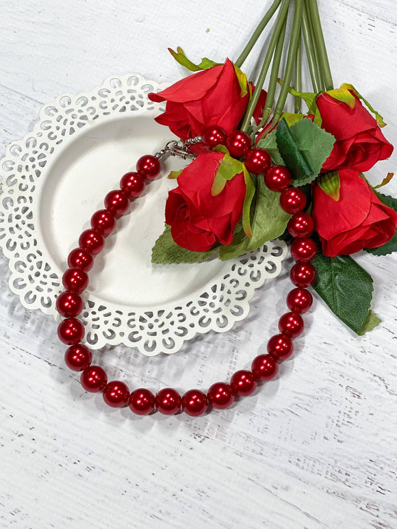 Red Solid Chunky Bead Necklace