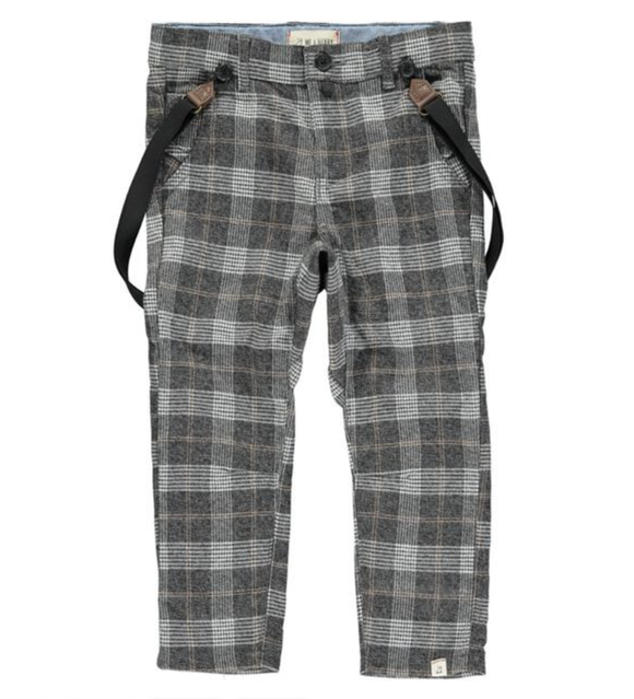 BRADFORD Grey plaid pants with removable suspenders