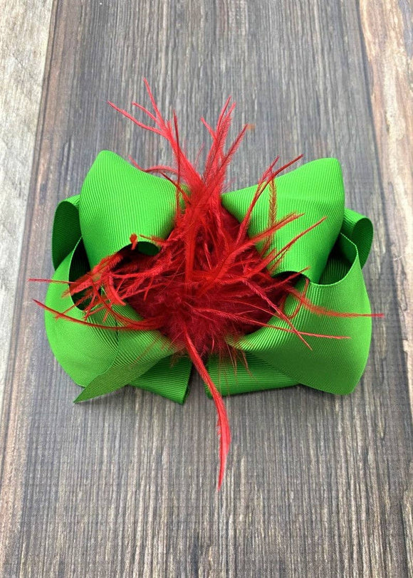 Kelly Green & Red Ostrich Puff Texas Size Bow