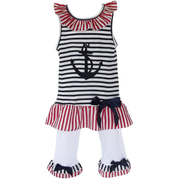 Girls Sailor Anchor Outfit Kids Nautical Clothing