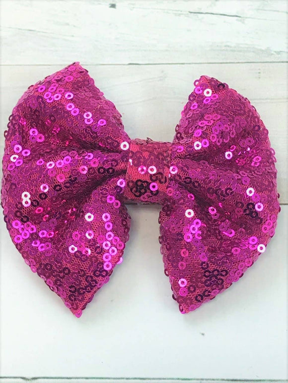 Fancy Sequin Hair Bow: Hot Pink