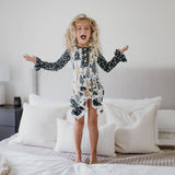 Kids Gold Tree Holiday Christmas Ruffle Button Lounge Gown