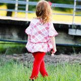 Girls Red Plaid Christmas Ruffle Shirt Embroidery Blanks