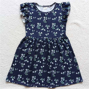 Baby Girls White Flowers Navy Pearl Dress