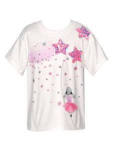 Hannah Banana GIRL ON A SWING TOP W/ STAR TRIMS: WHT MULTI