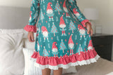 Kids Red Green Gnome Holiday Christmas Ruffle Lounge Gown