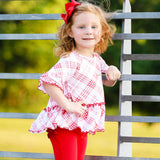 Girls Red Plaid Christmas Ruffle Shirt Embroidery Blanks