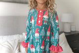 Kids Red Green Gnome Holiday Christmas Ruffle Lounge Gown