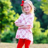 Girls Red Plaid Christmas Ruffle Shirt Embroidery Blanks