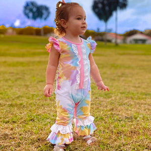 Pastel Tie Dye Baby Girls Spring Romper Easter Kids Clothes: 3-6 Mo