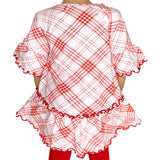 Girls Red Plaid Christmas Ruffle Shirt Embroidery Blanks