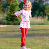 Girls Red Plaid Christmas Ruffle Shirt Embroidery Blanks