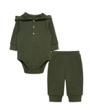 Little Me Olive Waffle Knit Set