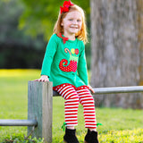 Girls Christmas Holiday Elf Stocking Top & Stripe Pants Outfit Set