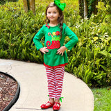 Girls Christmas Holiday Elf Stocking Top & Stripe Pants Outfit Set