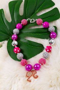 FUCHSIA SHIMMERY BUBBLE NECKLACE W/PENDANT.