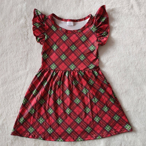 Kids baby red green plaid pearl dresses