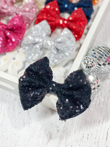 Fancy Sequin Hair Bow: Black