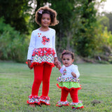 Girls Christmas Red Tree Rumba Tunic & Ruffle Pants Clothing
