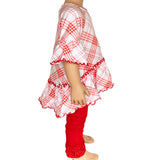 Girls Red Plaid Christmas Ruffle Shirt Embroidery Blanks