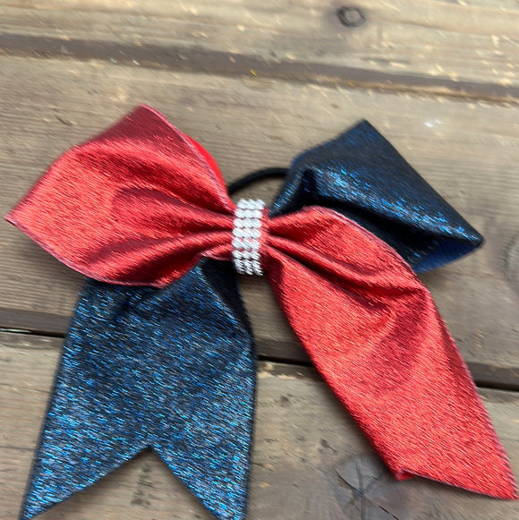 Navy & Red glitter bow with rhinestones