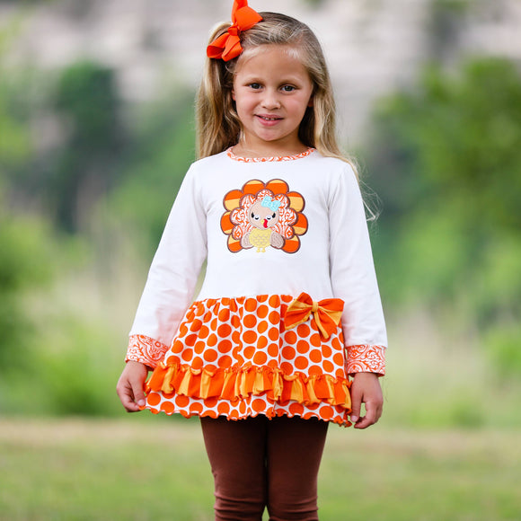 Girls Orange Thanksgiving Turkey Tunic & Leggings Clothing