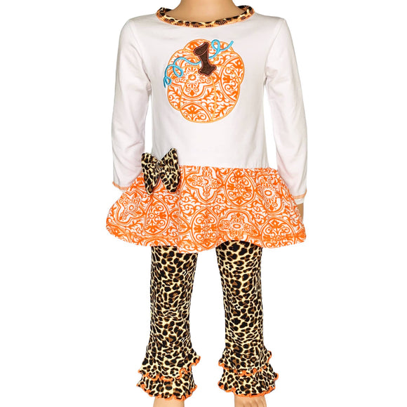 AnnLoren Girls Fall Pumpkin Leopard Thanksgiving Set Prepack