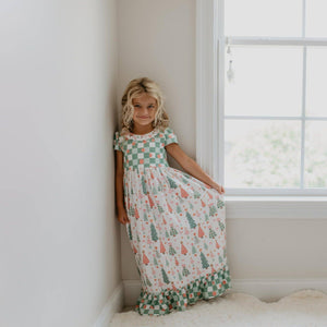 Girls Mint Modern Tree Print Holiday Christmas Lounge Gown