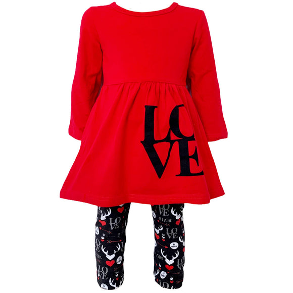 Girls Valentine's Day Love Red tunic, Leggings, Scarf