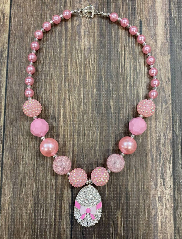 Pink Rhinestone Easter Egg Chunky Bead Necklace