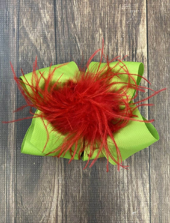 Christmas Cheer Texas Size Lime & Red Ostrich Puff Hair Bow