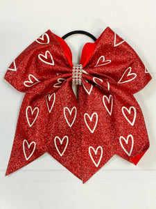Red Sparkly Hearts Cheer Bow