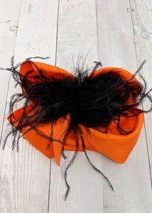 Orange & Black Ostrich Puff Texas Size Bow
