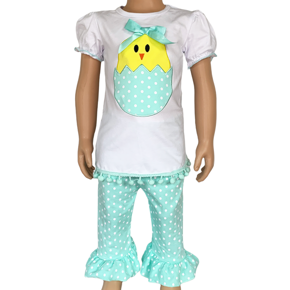 Girls Easter Baby Chick in Egg Top & Capri Spring Outfit