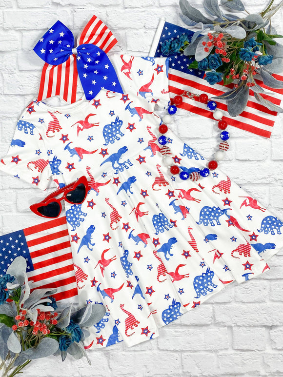 Red White and Blue Dino Dress
