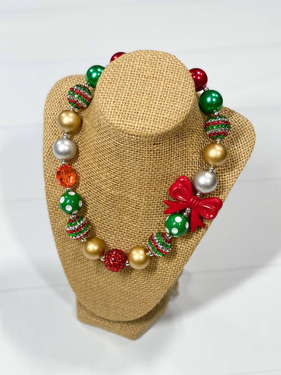 Festivite Christmas Bow Chunky Bead Necklace