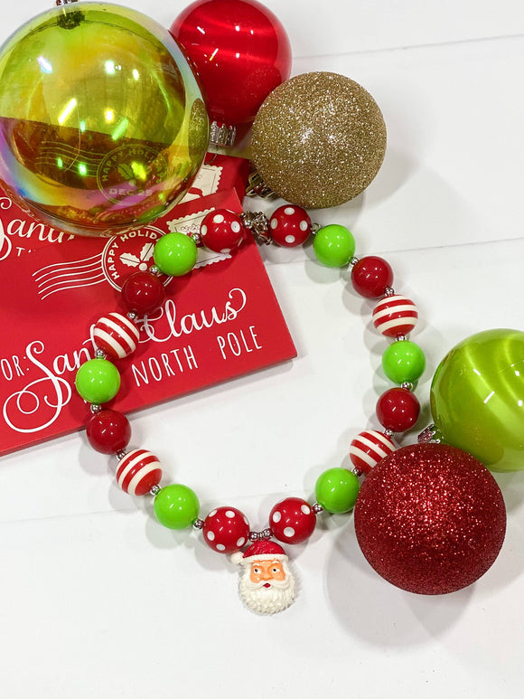Santa Lime & Red Chunky Bead Necklace