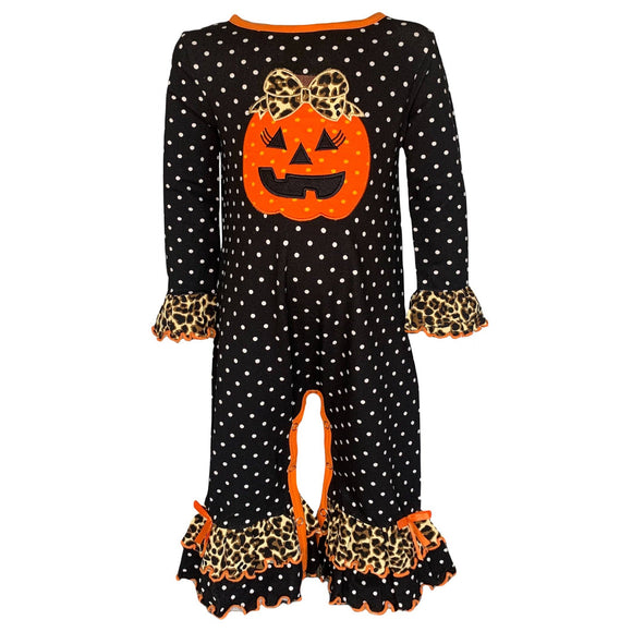 Baby Girls Orange pumpkin Jack O Lantern Halloween Romper