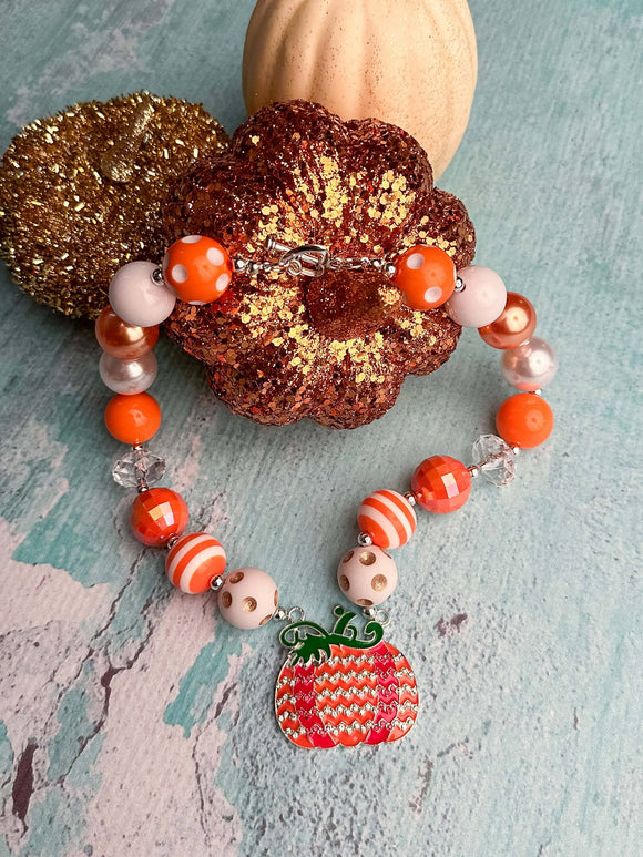 Pumpkin Pendant Chunky Bead Necklace